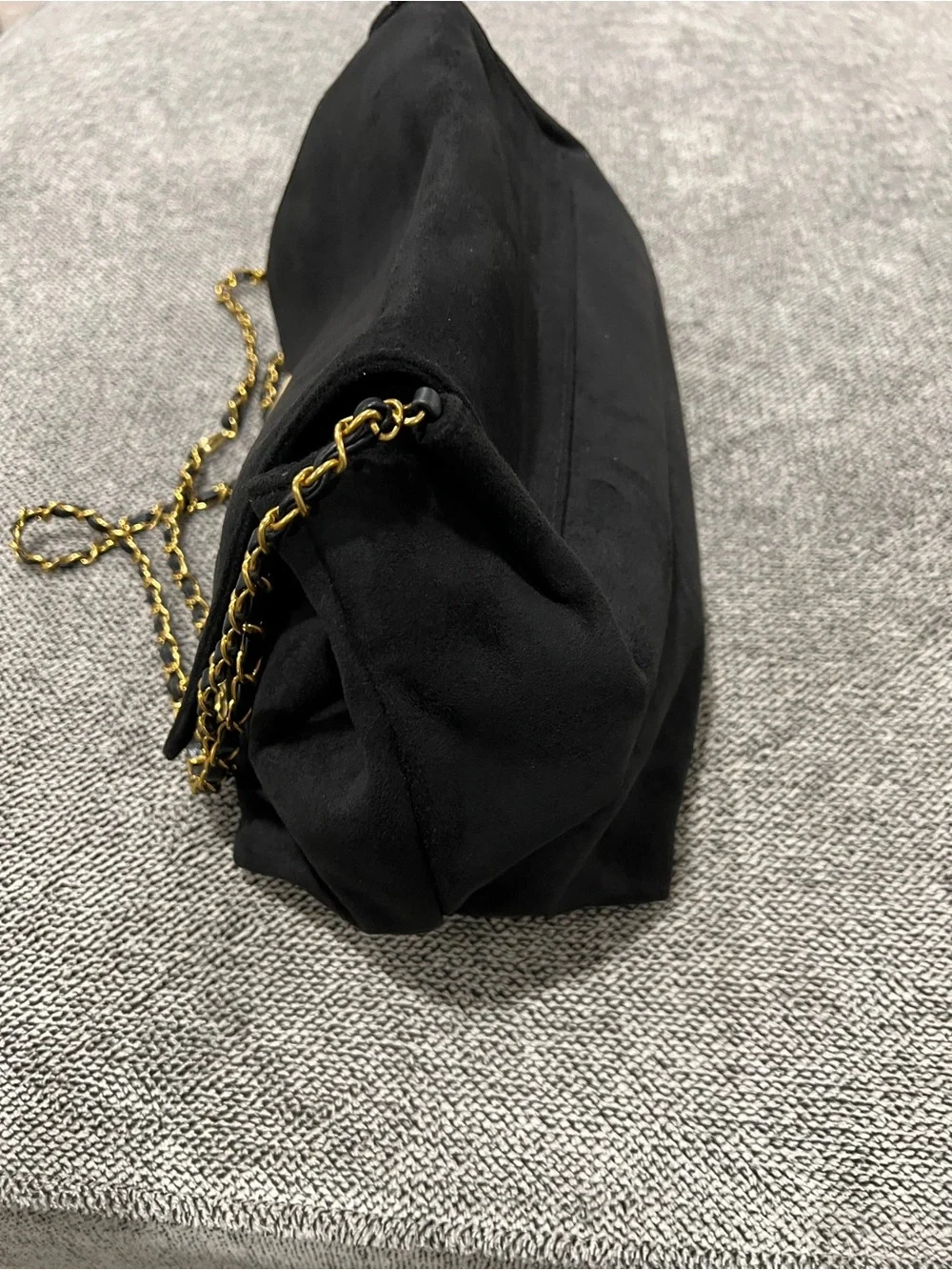 Black Suede Chain-Detail Shoulder Bag